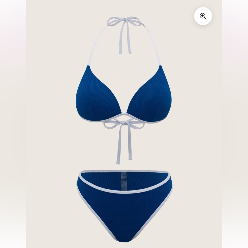 Samiol NWT Bikini Blue White Triangle Top Push Up Molded Cups Preppy Nautical
